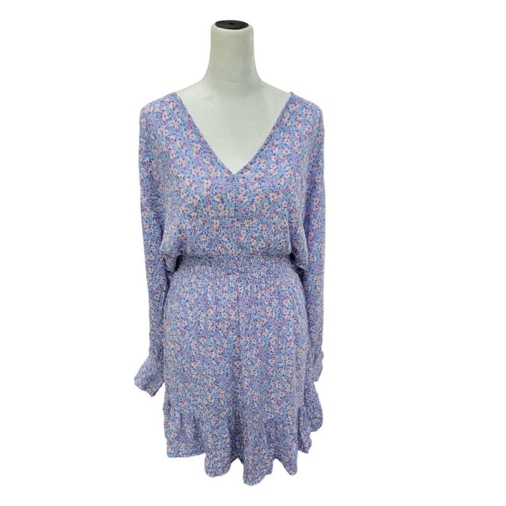 Japna Women's Floral Print Ruffle Hem V Neck‎ Open Back Mini Summer Dress Small
